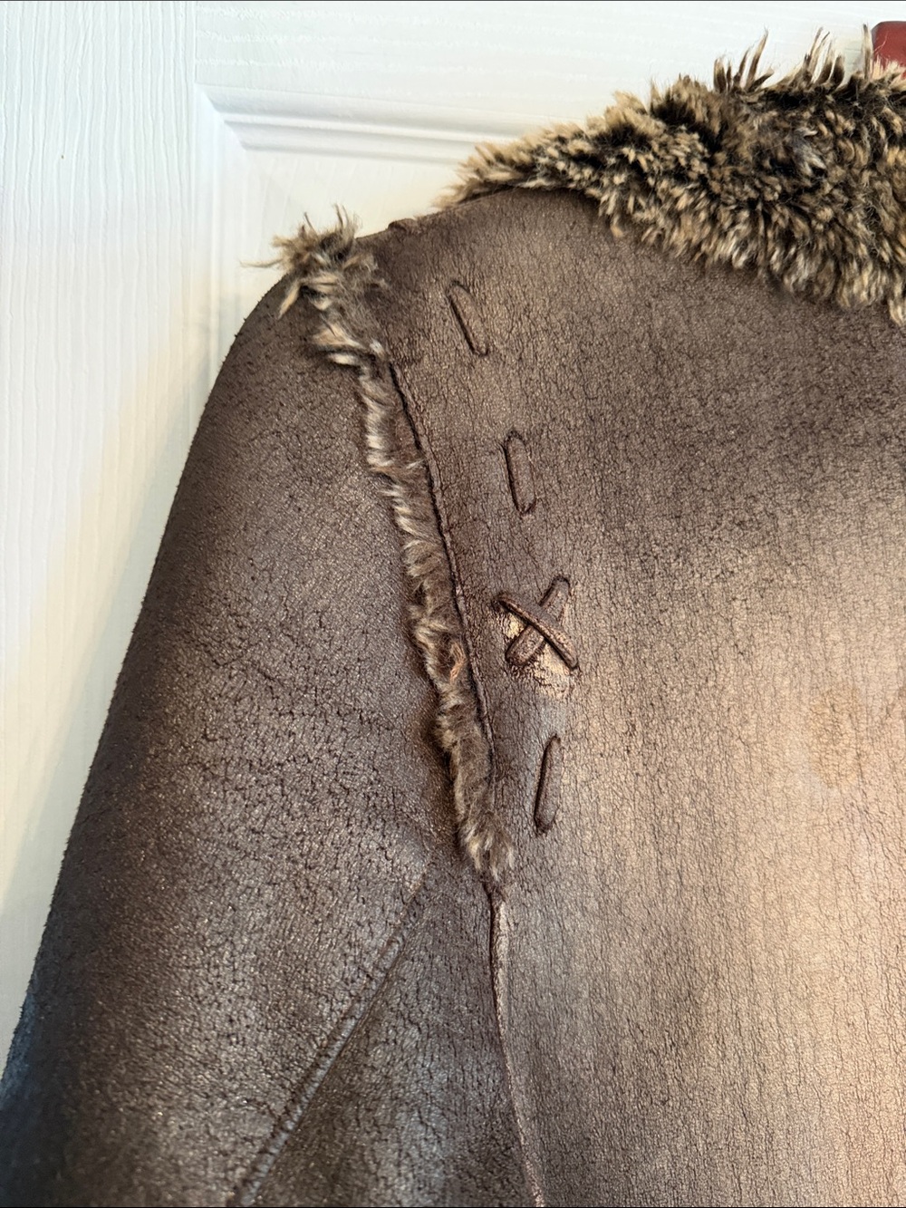 Donna Salyers' Fabulous Furs faux suede and faux brown shearling maxi coat M - Picture 5 of 6